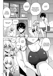 Kyouei Mizugi na Kashima-san to Hamakaze-san to. | Together with Kashima and Hamakaze Wearing sport swimsuits., Español